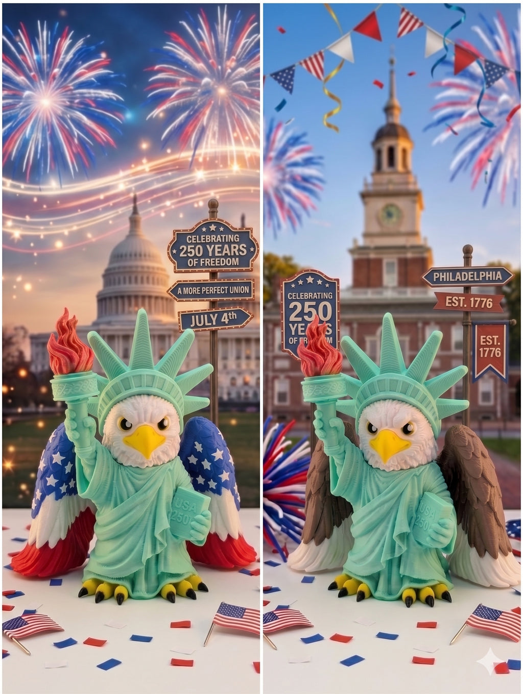 Liberty Eagle - 250 Years of America Semi-quincentennial Decor - Patriotic Bald Eagle Statue
